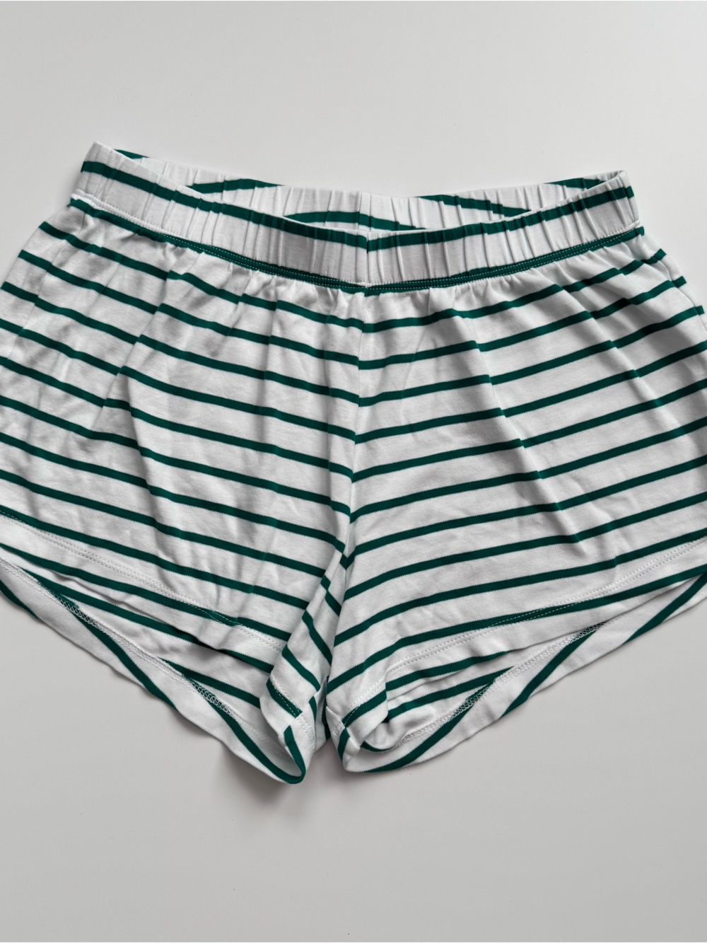 LAKE Pima Crew Striped Long Sleeve Top & Shorts Set - White with Green Stripes - Picture 3 of 5